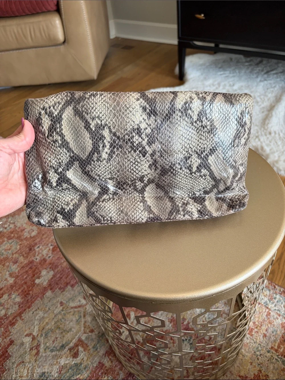 Nine West Snakeskin Print Clutch in Gray and Cream